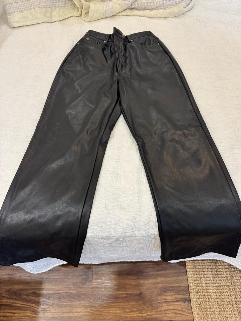 Faux Leather Wide-Leg Pants